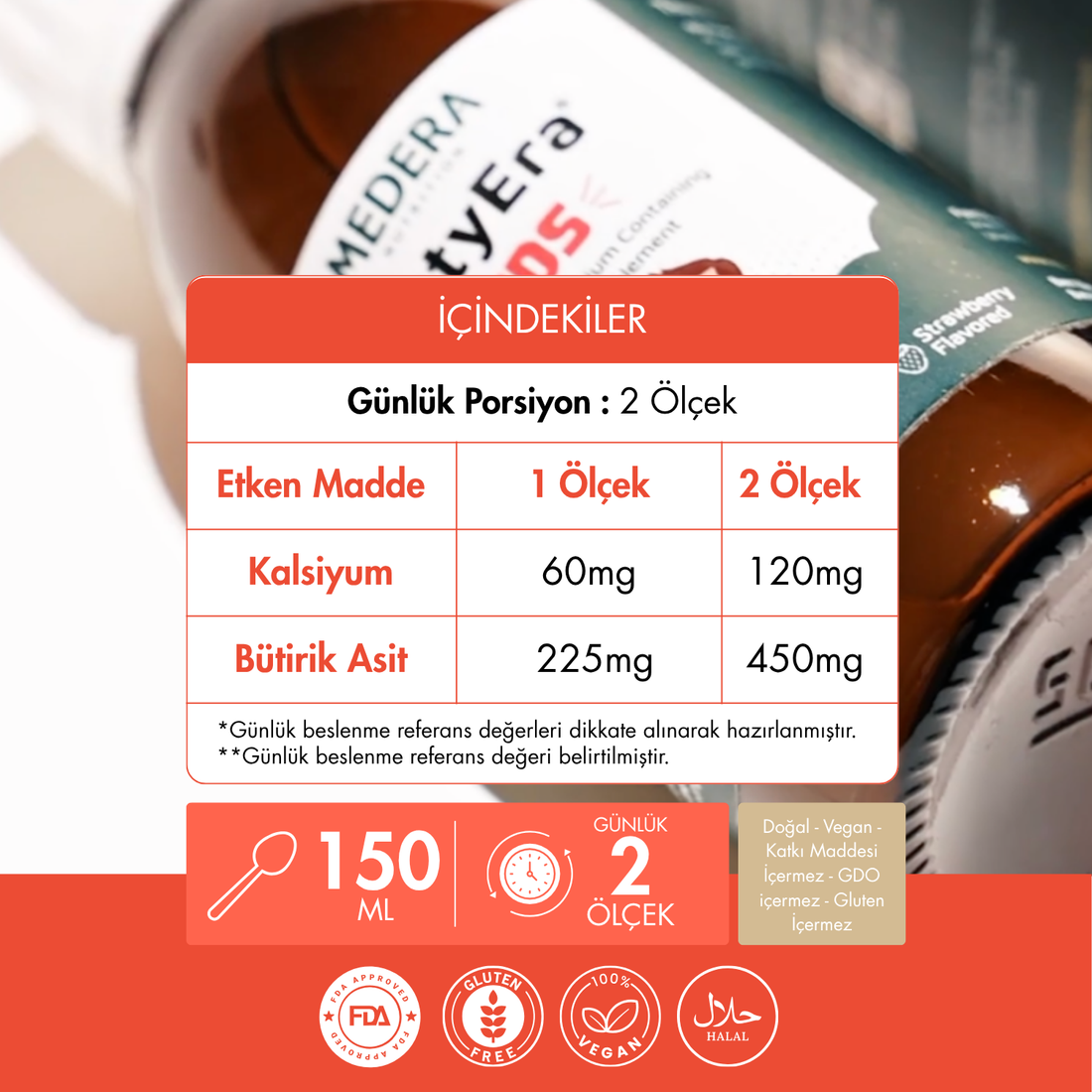 ButyEra® Çilek Aromalı Kids Şurup 150ML