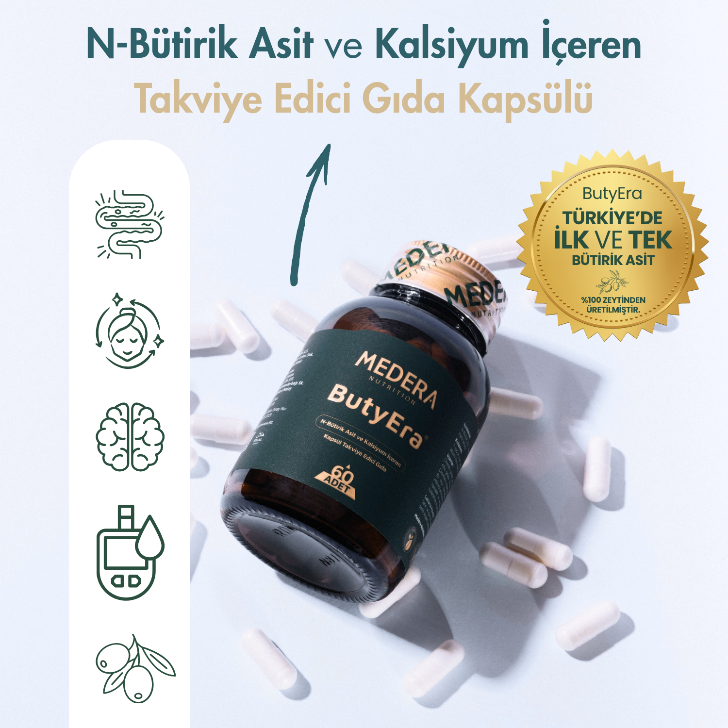 Medera Nutrition ButyEra N-Bütirik Asit ve Kalsiyum İçeren Takviye Edici Gıda Kapsülü